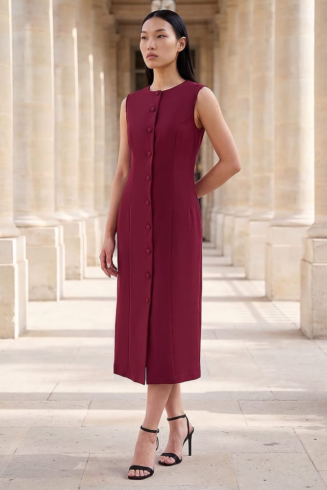 Dusk Dusk Women's Tailored Midi Dress in Burgundy - 2