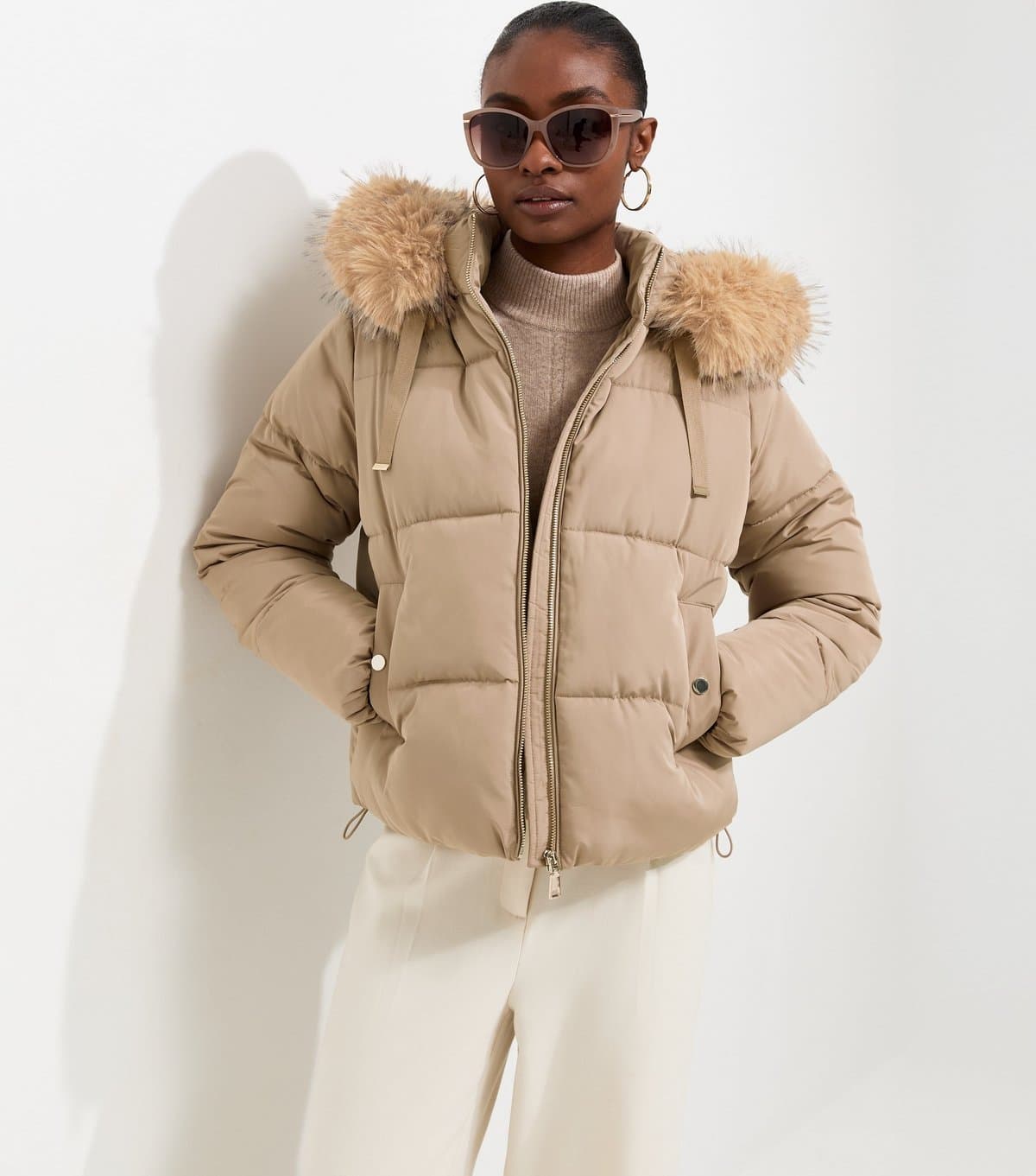 New Look Women's Mink Faux Fur Hood Puffer Jacket New Look