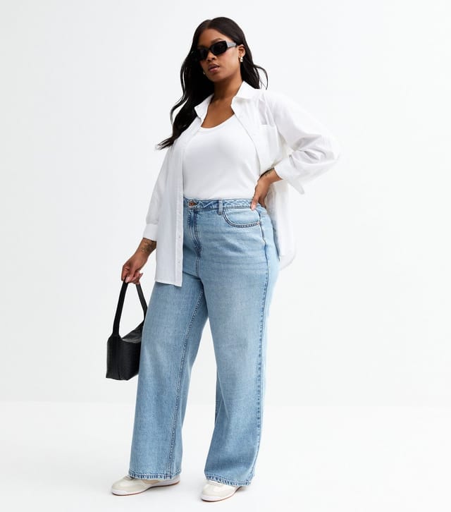 New Look Women's Plus Size Light Blue Adalae High Waist Wide Leg Jeans Curves New Look - 2