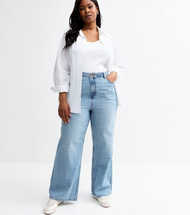 New Look Women's Plus Size Light Blue Adalae High Waist Wide Leg Jeans Curves New Look - 3