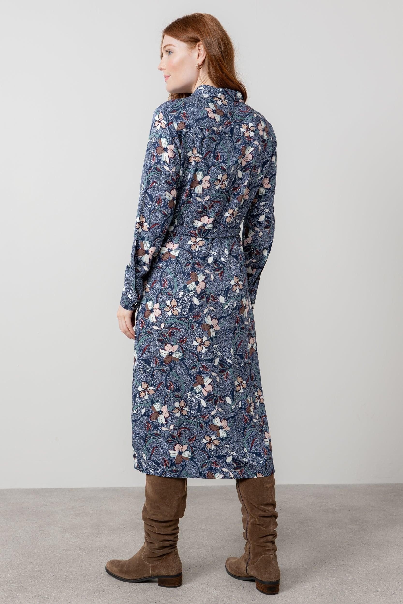Lily & Me Lily & Me Women's Anya Printed Midi Shirt Dress with Full length cuffed sleeves in Navy - 4