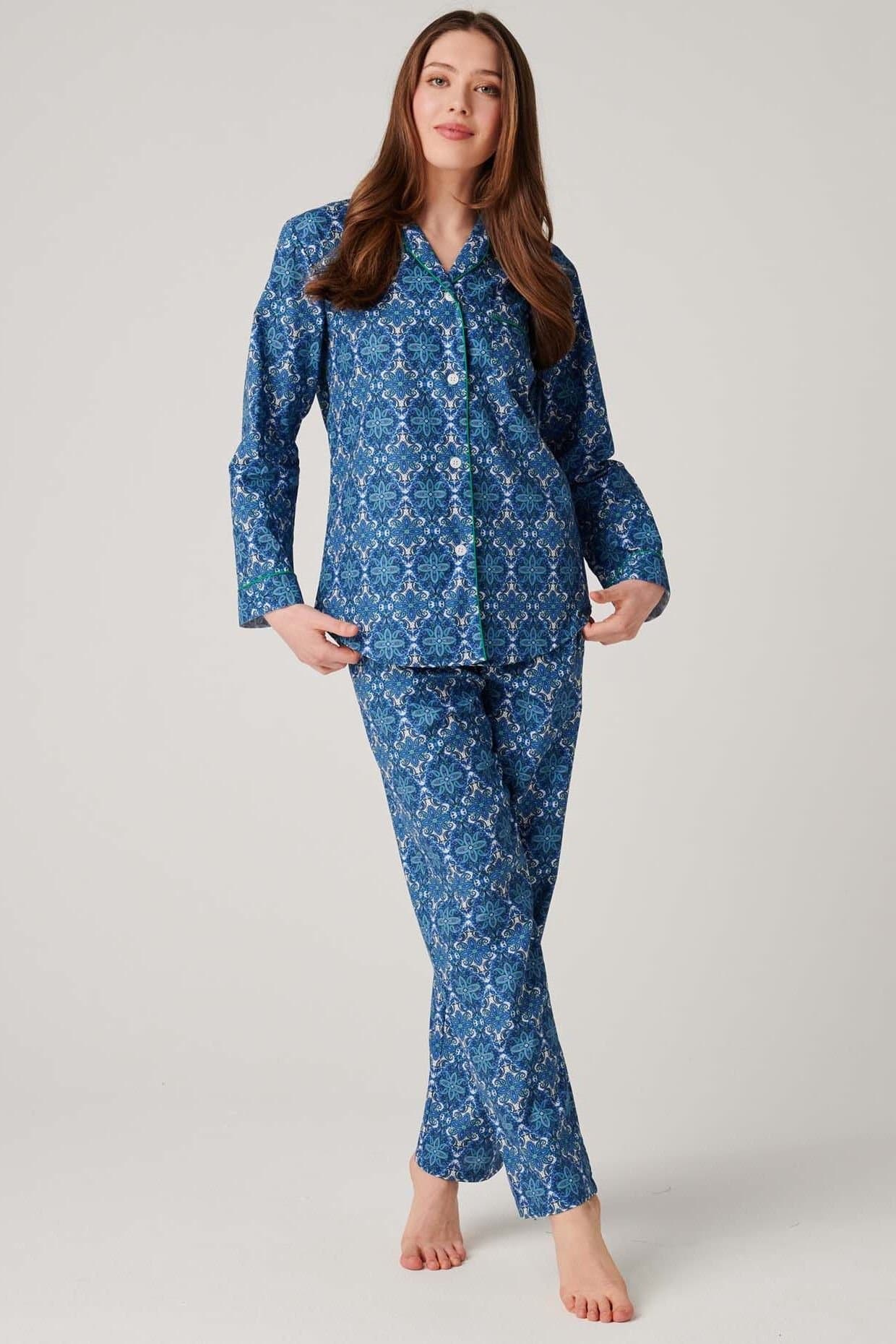 British Boxers British Boxers Women's "Marrakesh Paisley" Crisp Cotton Pyjama Set in Bright Blue