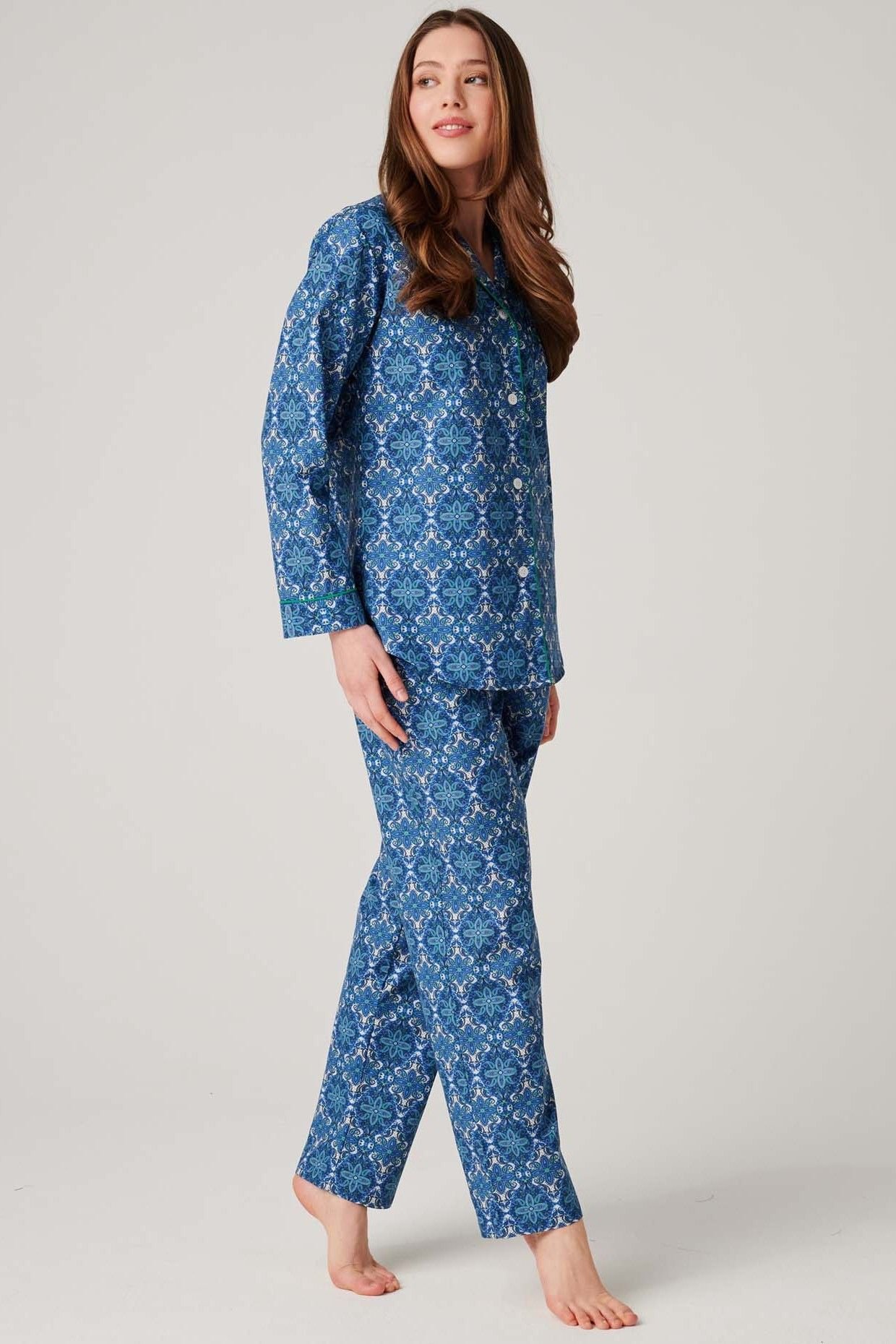 British Boxers British Boxers Women's "Marrakesh Paisley" Crisp Cotton Pyjama Set in Bright Blue - 2