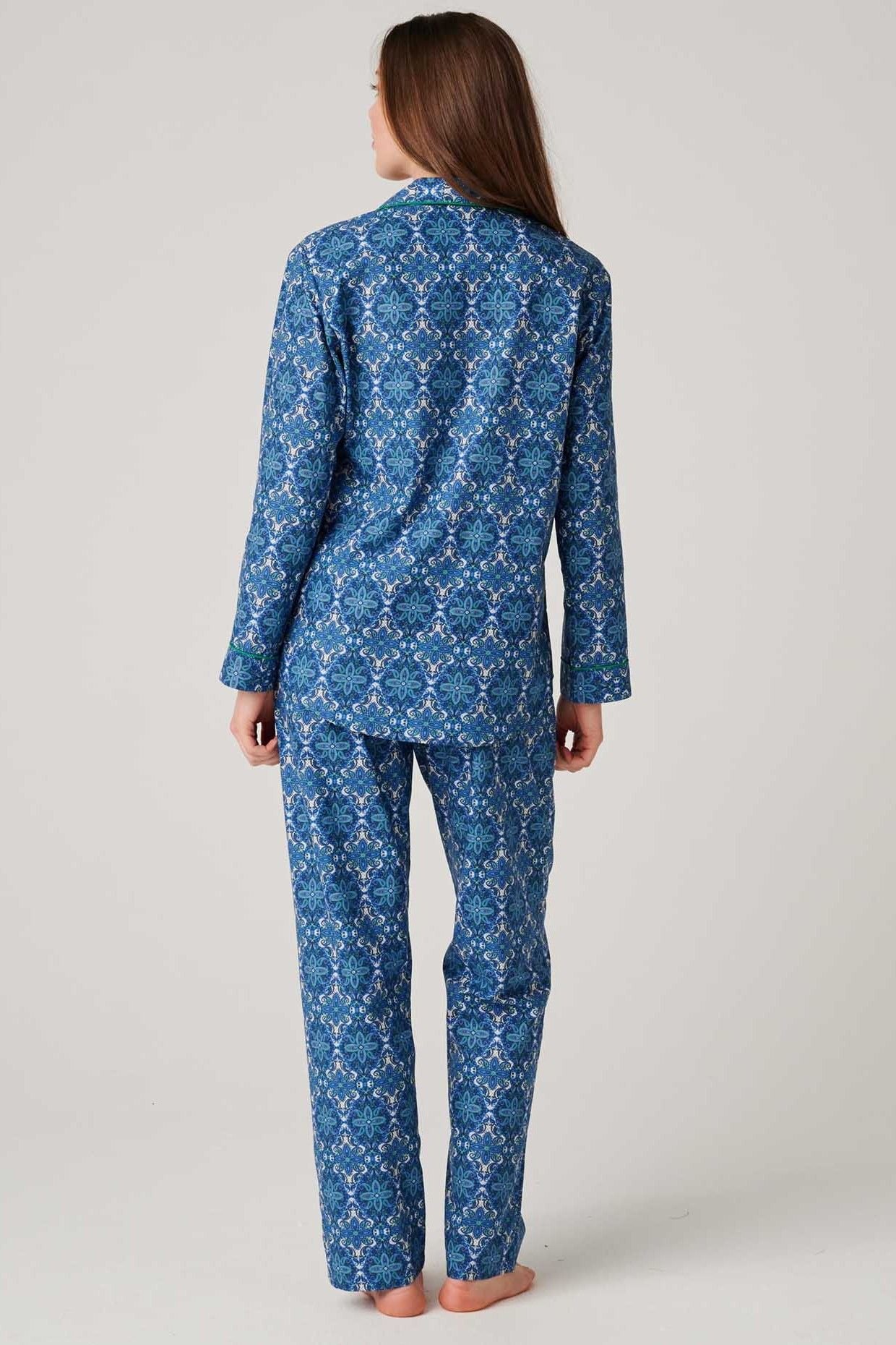 British Boxers British Boxers Women's "Marrakesh Paisley" Crisp Cotton Pyjama Set in Bright Blue - 3