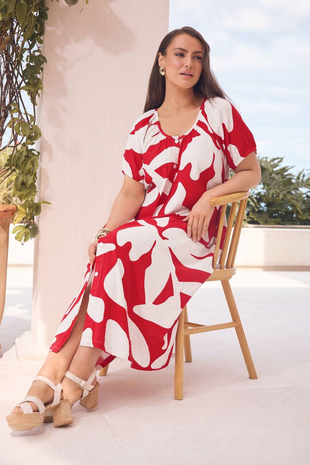 Evans Evans Women's Premium Linen Abstract Maxi Dress - 2