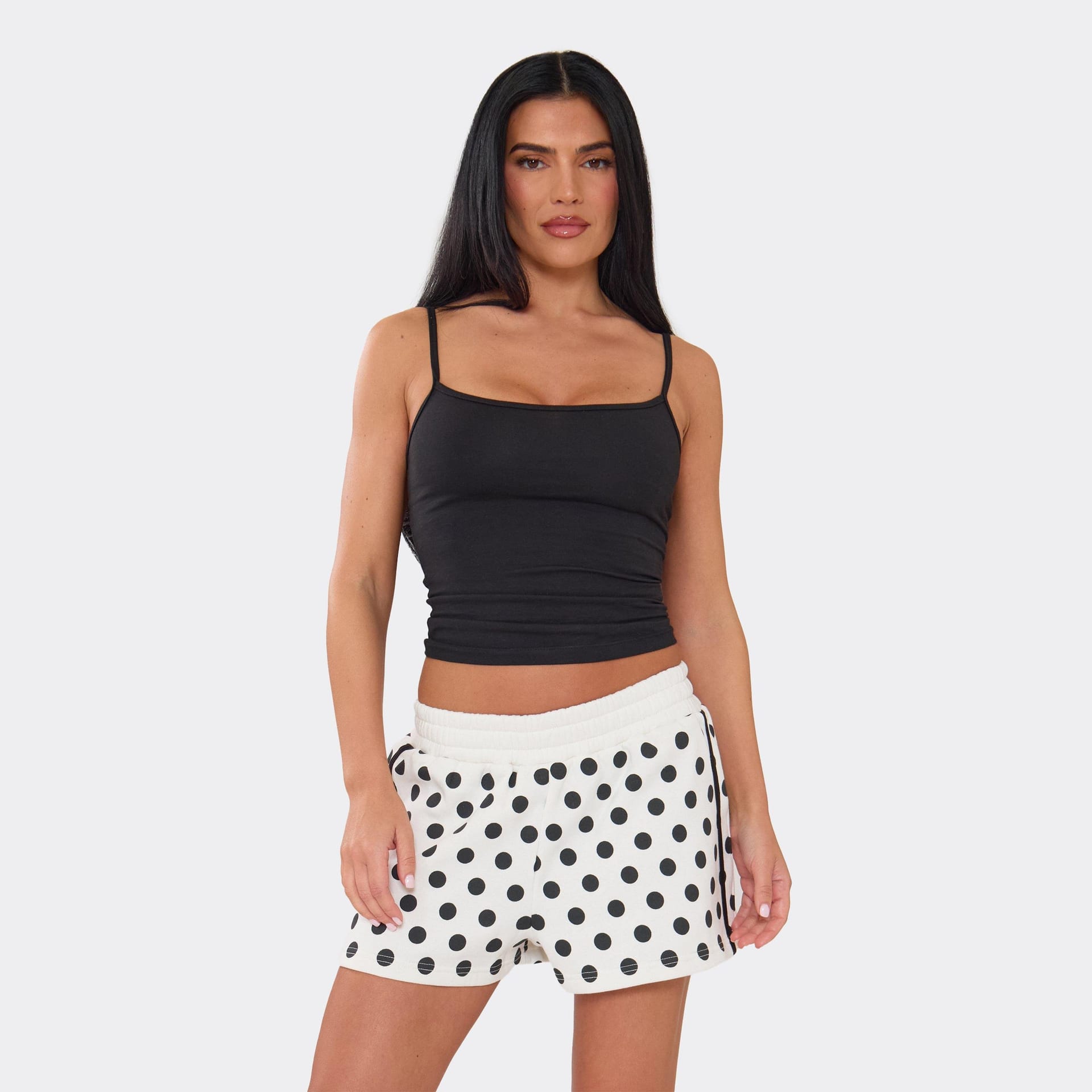 EGO Cream Polka Dot Side Stripe Sweat Shorts, Women's