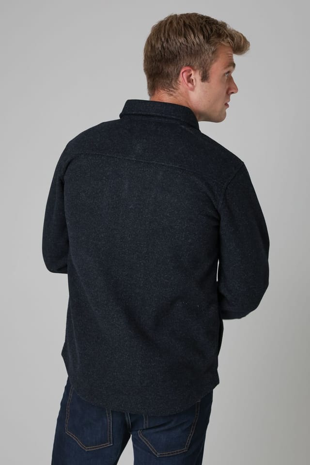 Tokyo Laundry Tokyo Laundry Men's Brushed Back Fleece Long Sleeve Shirt in Dark Blue - 2