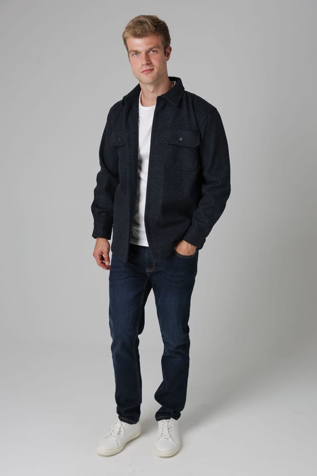 Tokyo Laundry Tokyo Laundry Men's Brushed Back Fleece Long Sleeve Shirt in Dark Blue - 3