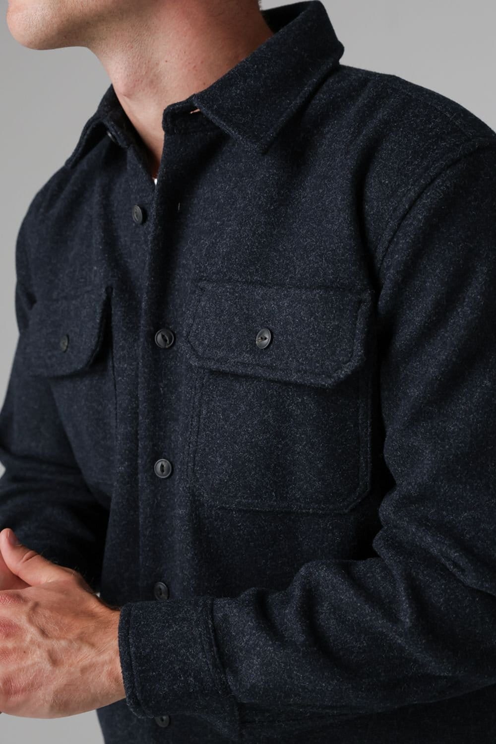 Tokyo Laundry Tokyo Laundry Men's Brushed Back Fleece Long Sleeve Shirt in Dark Blue - 4