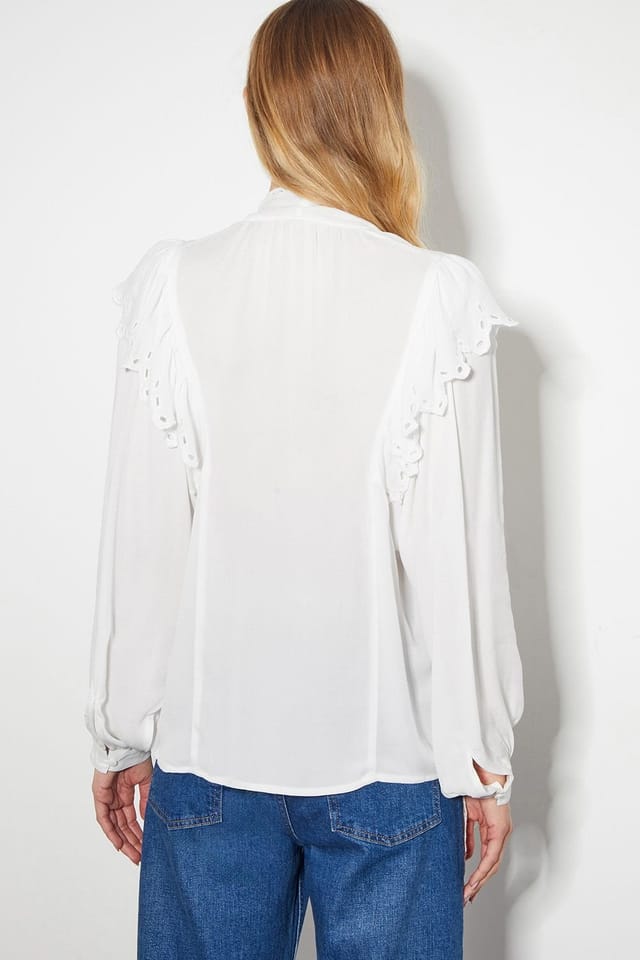 Monsoon Monsoon Women's Cassie Broderie Frill Tie-Neck Blouse Ivory - 3