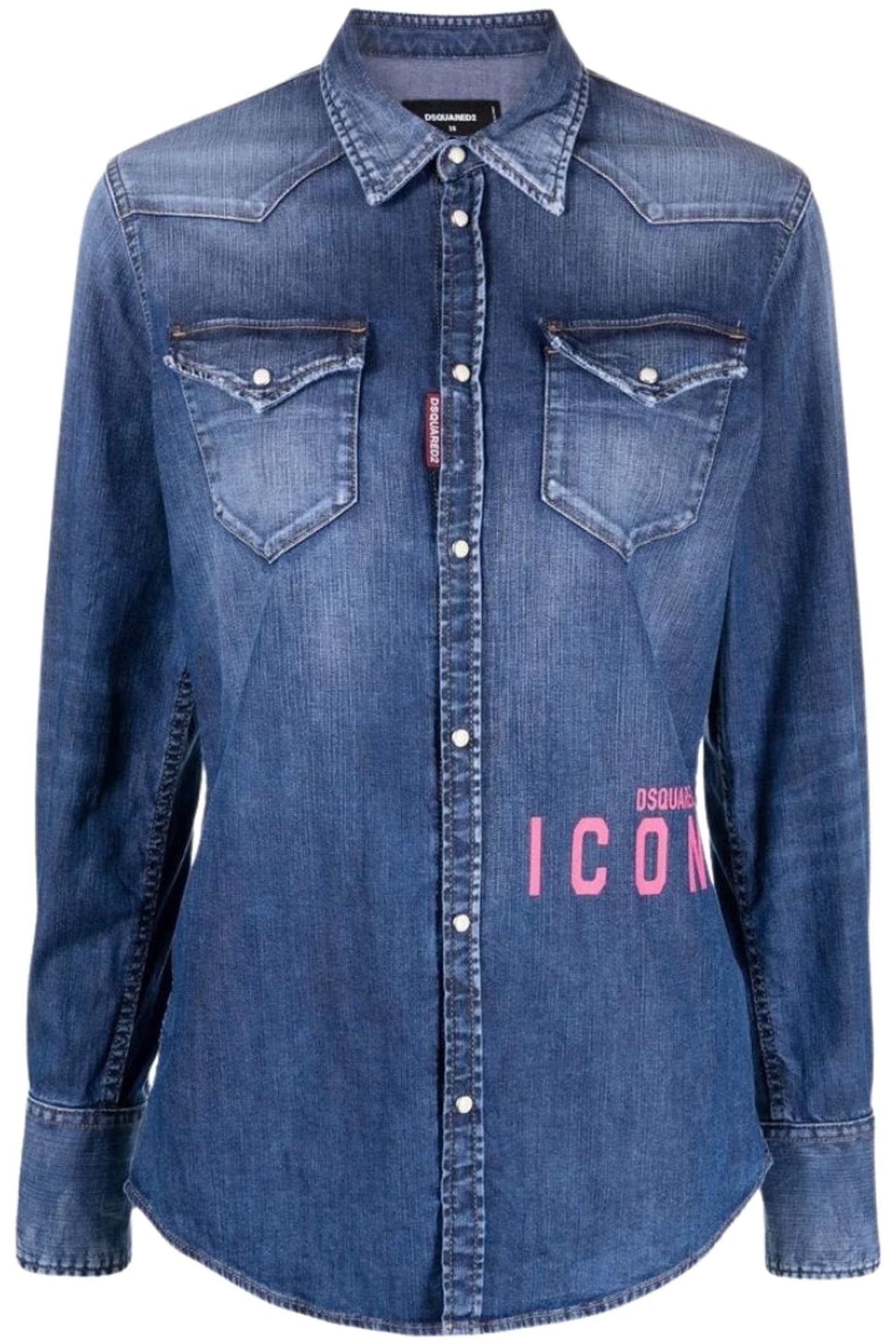 Dsquared2 Dsquared2 Women's Long Sleeve Pop Button Closure Collared Shirts in Blue