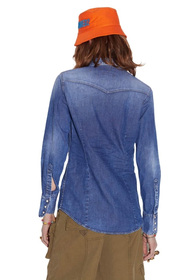 Dsquared2 Dsquared2 Women's Long Sleeve Pop Button Closure Collared Shirts in Blue - 2