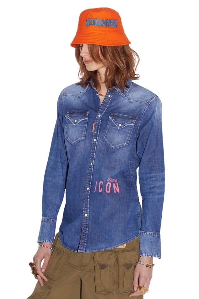 Dsquared2 Dsquared2 Women's Long Sleeve Pop Button Closure Collared Shirts in Blue - 3