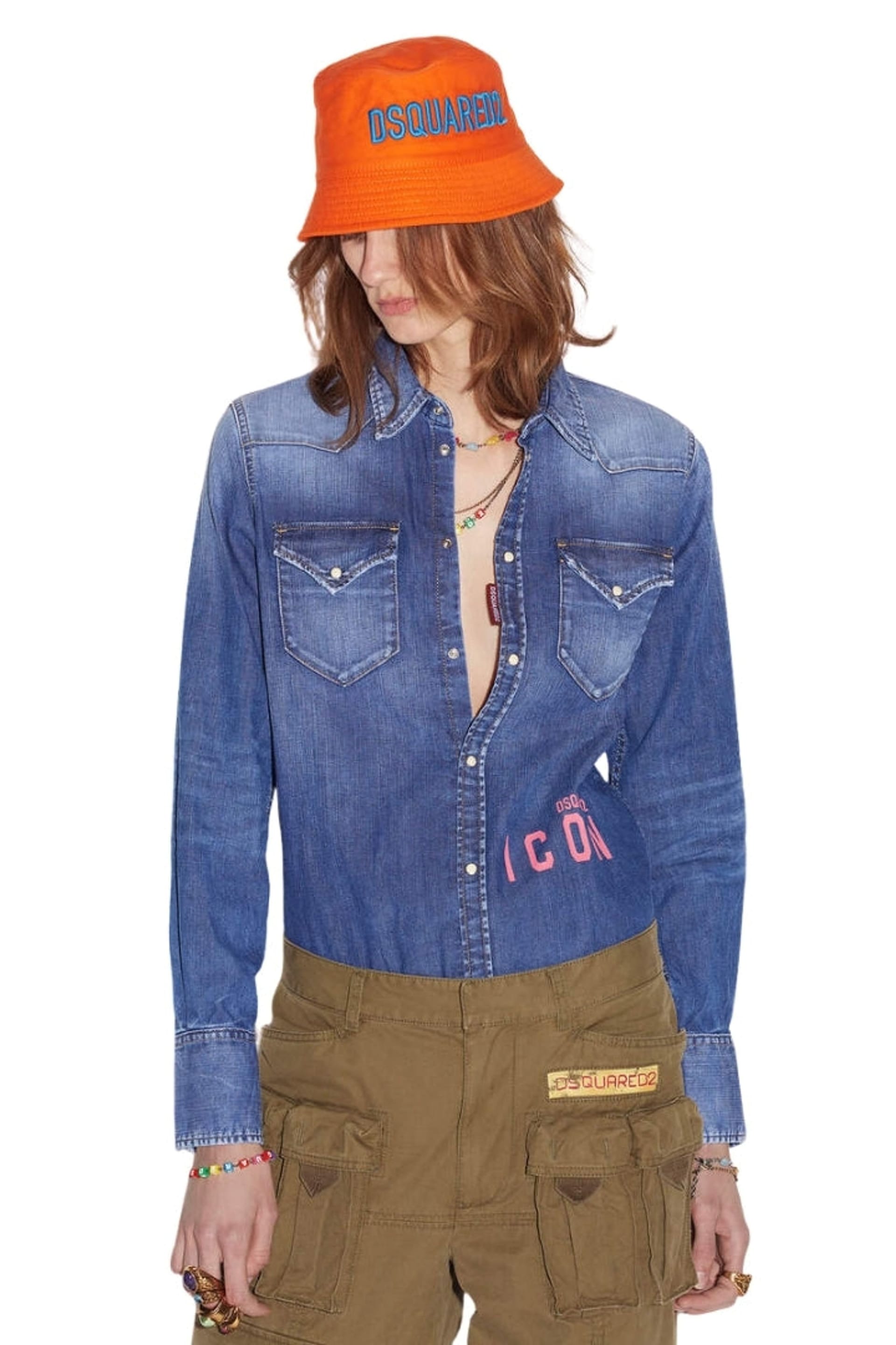 Dsquared2 Dsquared2 Women's Long Sleeve Pop Button Closure Collared Shirts in Blue - 4