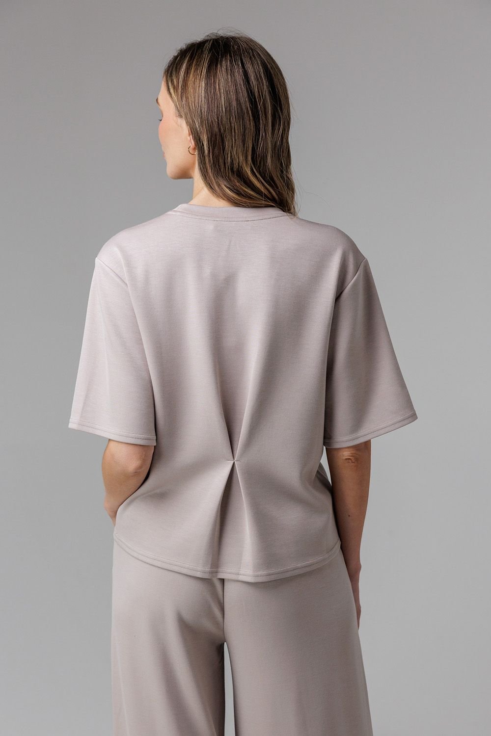 French Connection French Connection Women's Luxe Short Sleeve Crew Neck Pinched Top in Beige - 2