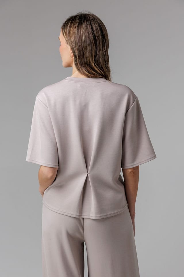 French Connection French Connection Women's Luxe Short Sleeve Crew Neck Pinched Top in Beige - 2