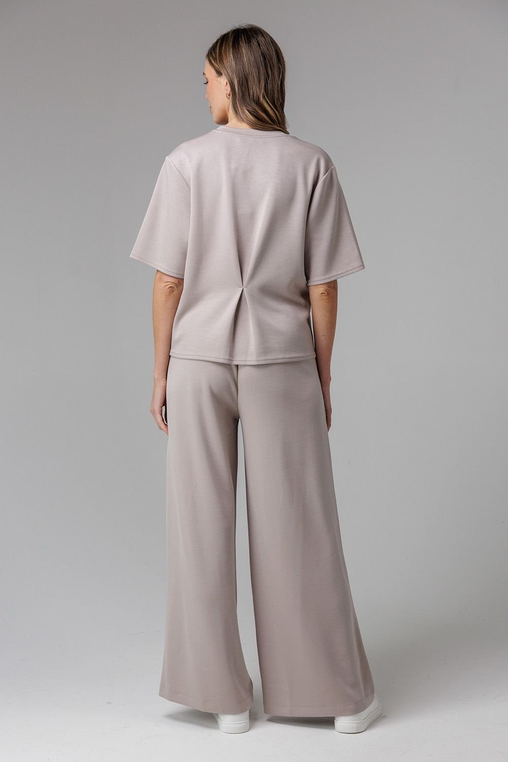 French Connection French Connection Women's Luxe Short Sleeve Crew Neck Pinched Top in Beige - 4