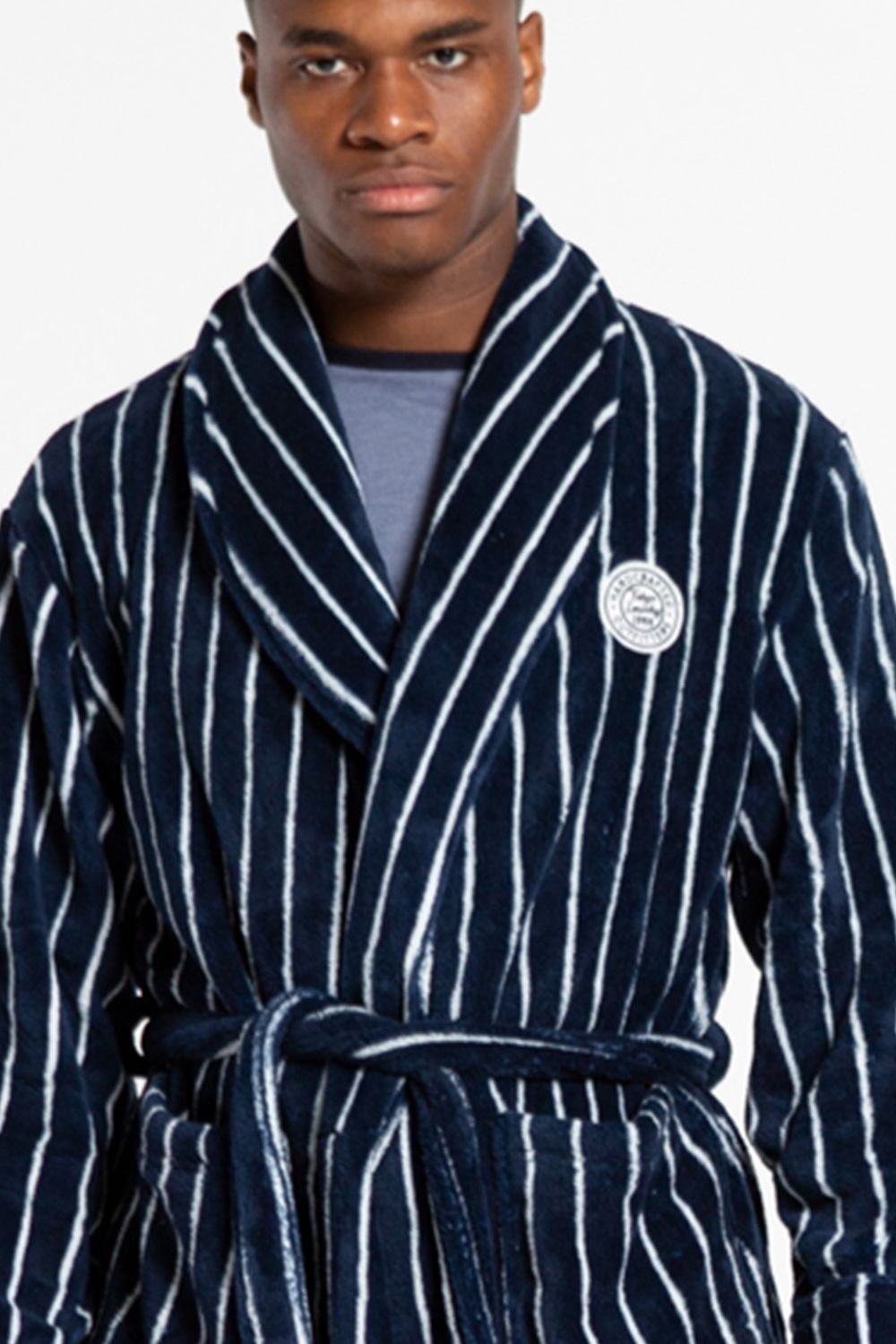 Tokyo Laundry Tokyo Laundry Men's Striped Fleece Dressing Gown in Navy - 2