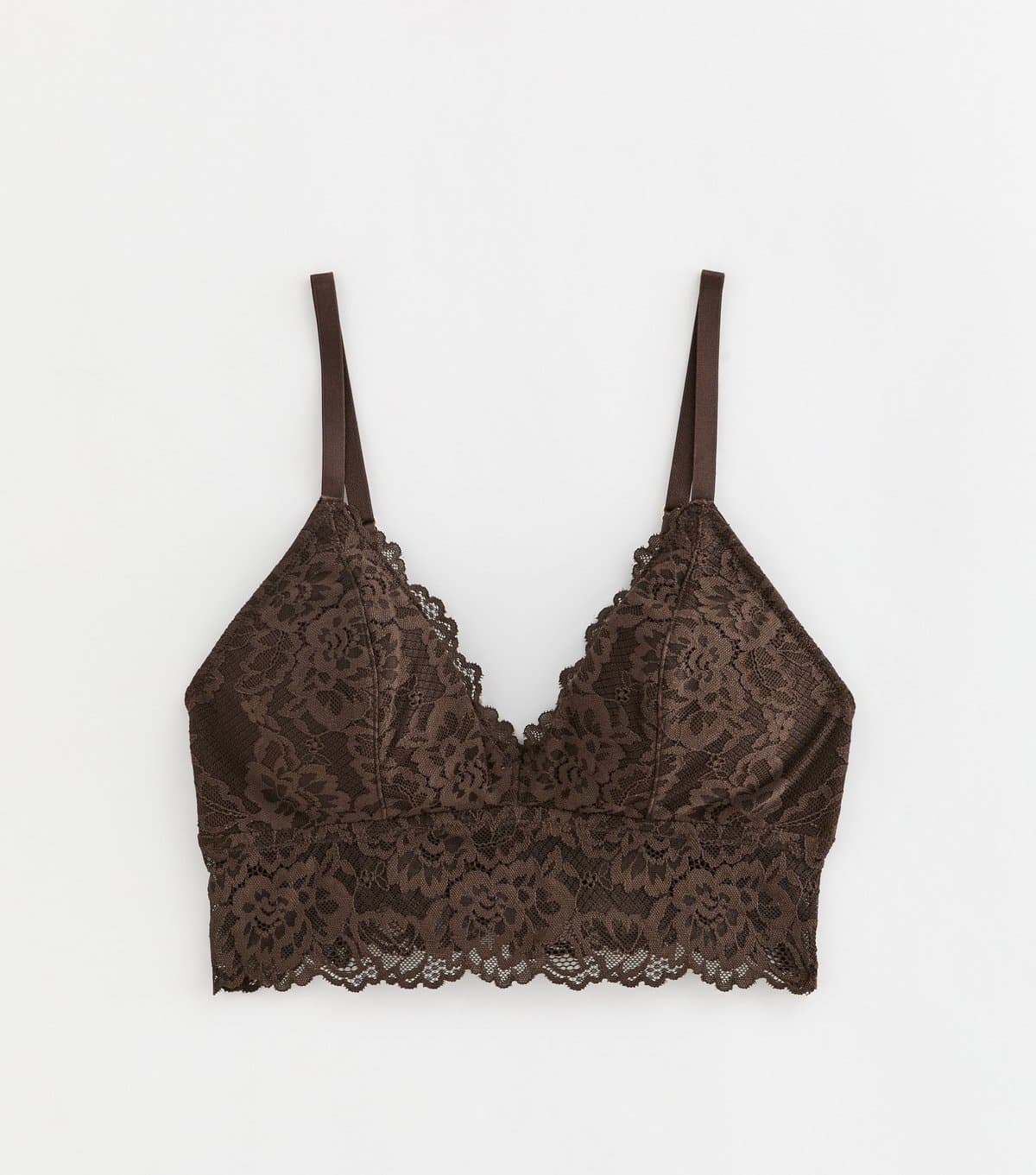 New Look Women's Dark Brown Longline Lace Bralette New Look