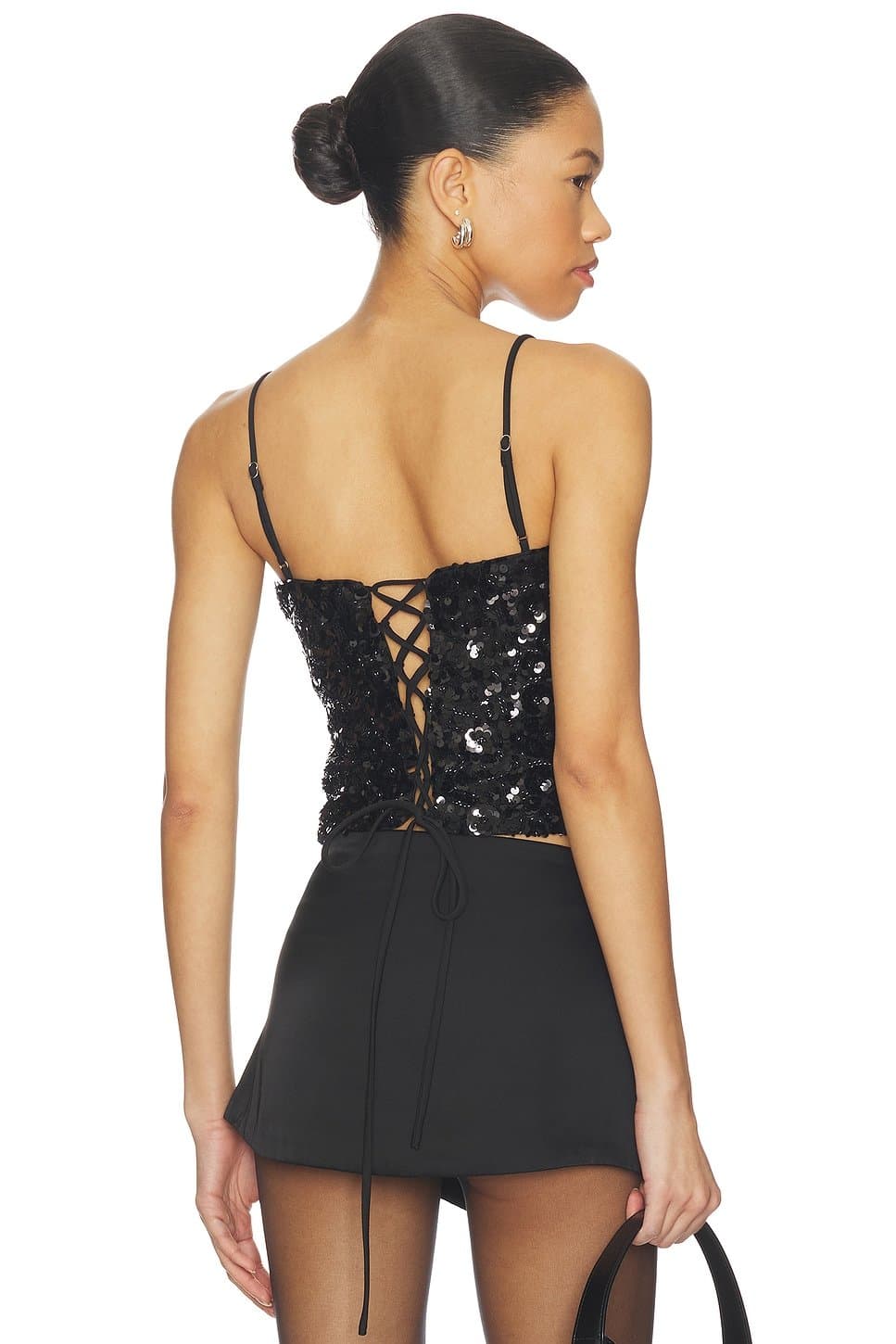 revolve Revolve Nessa Sequin Top with Lace-Up Detail in Black