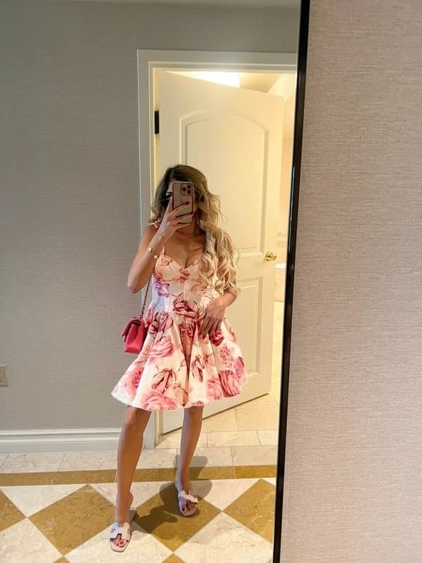 ASOS ASOS Luxe Denim Pink Floral Mini Dress - Size 6 XS - RRP £95