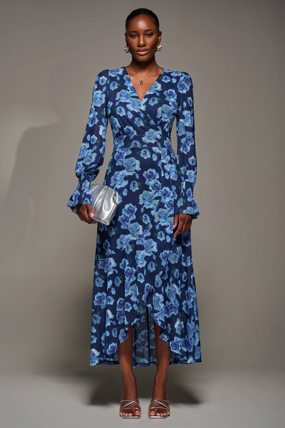 Jolie Moi Jolie Moi Women's Ruffle Cuffed Sleeve Frill Mesh Maxi Dress in Blue - 3