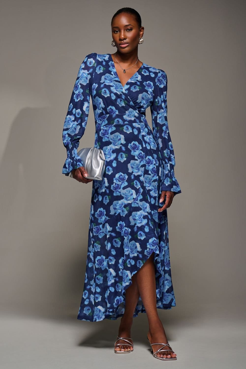 Jolie Moi Jolie Moi Women's Ruffle Cuffed Sleeve Frill Mesh Maxi Dress in Blue - 4