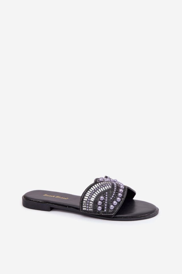 Love Lace Love Lace Women's Crystals Embellished Flat Sandal Flip Flops for Summer in Black - 2