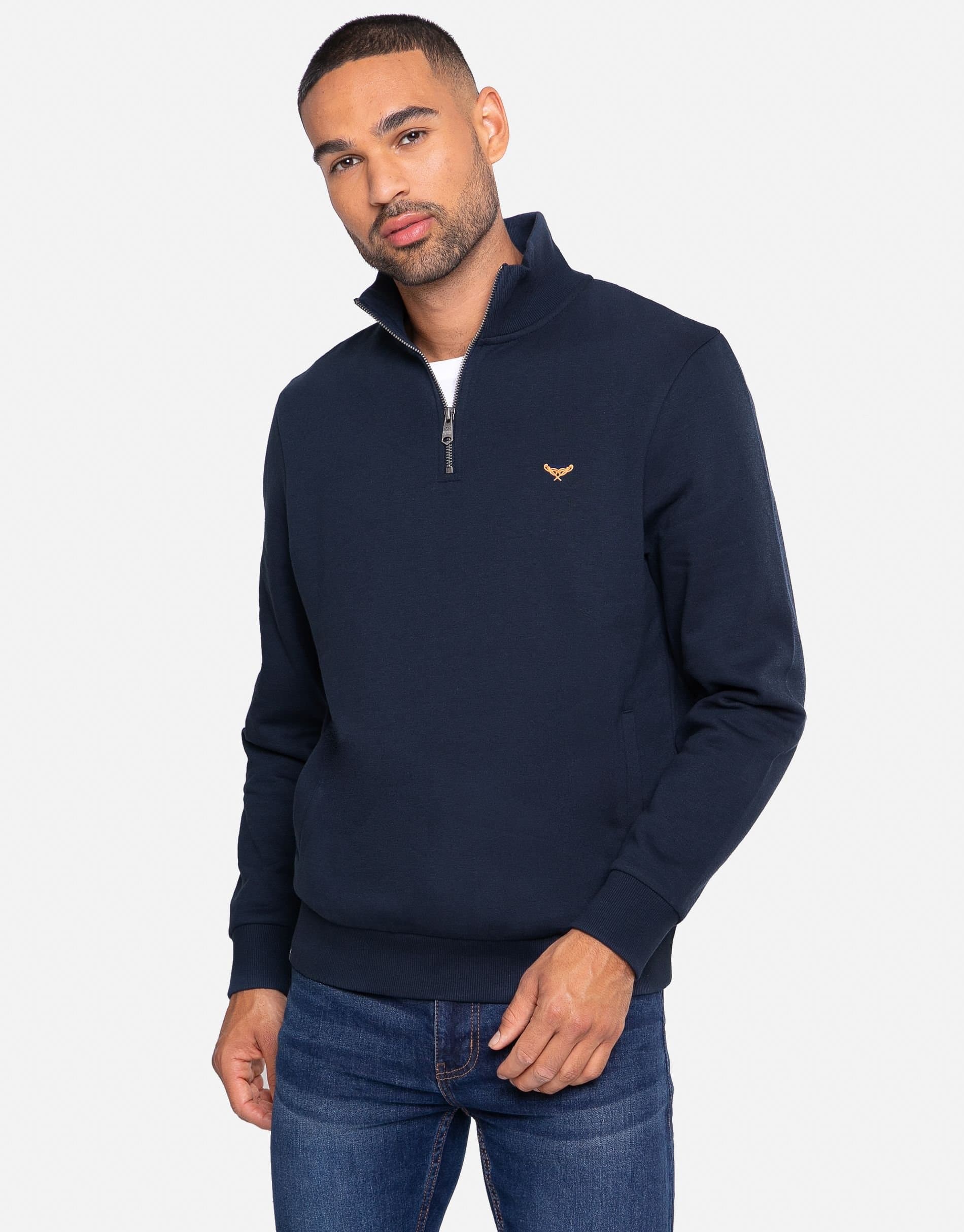 Threadbare threadbare Men's 'Patrick' Zip Neck Sweatshirt in Navy