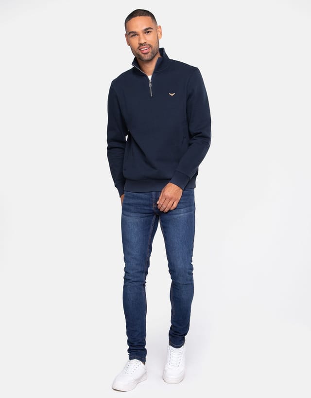 Threadbare threadbare Men's 'Patrick' Zip Neck Sweatshirt in Navy - 3