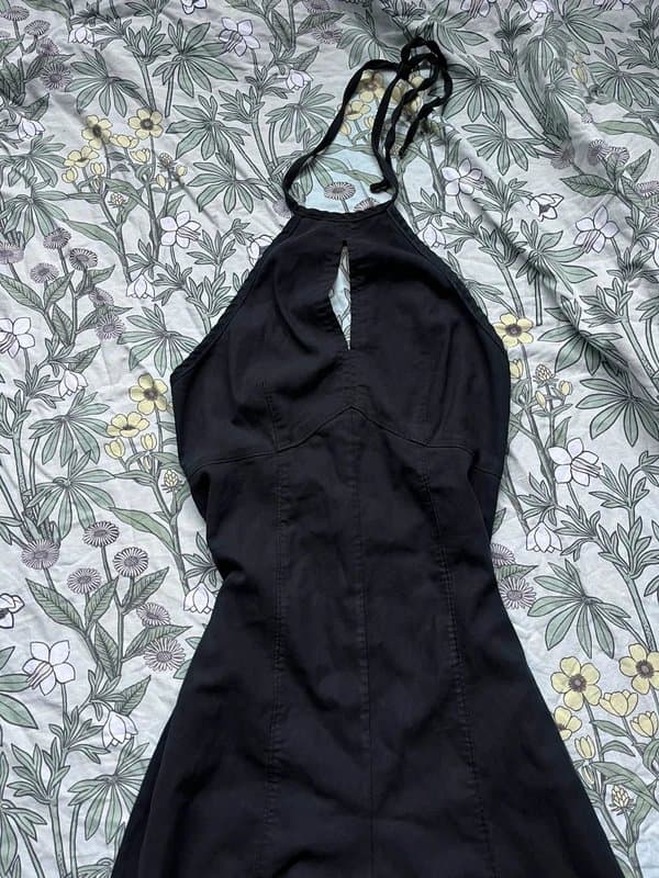 Vintage Gorgeous vintage 90s 70s retro style black high halter neck flare wide leg jumpsuit