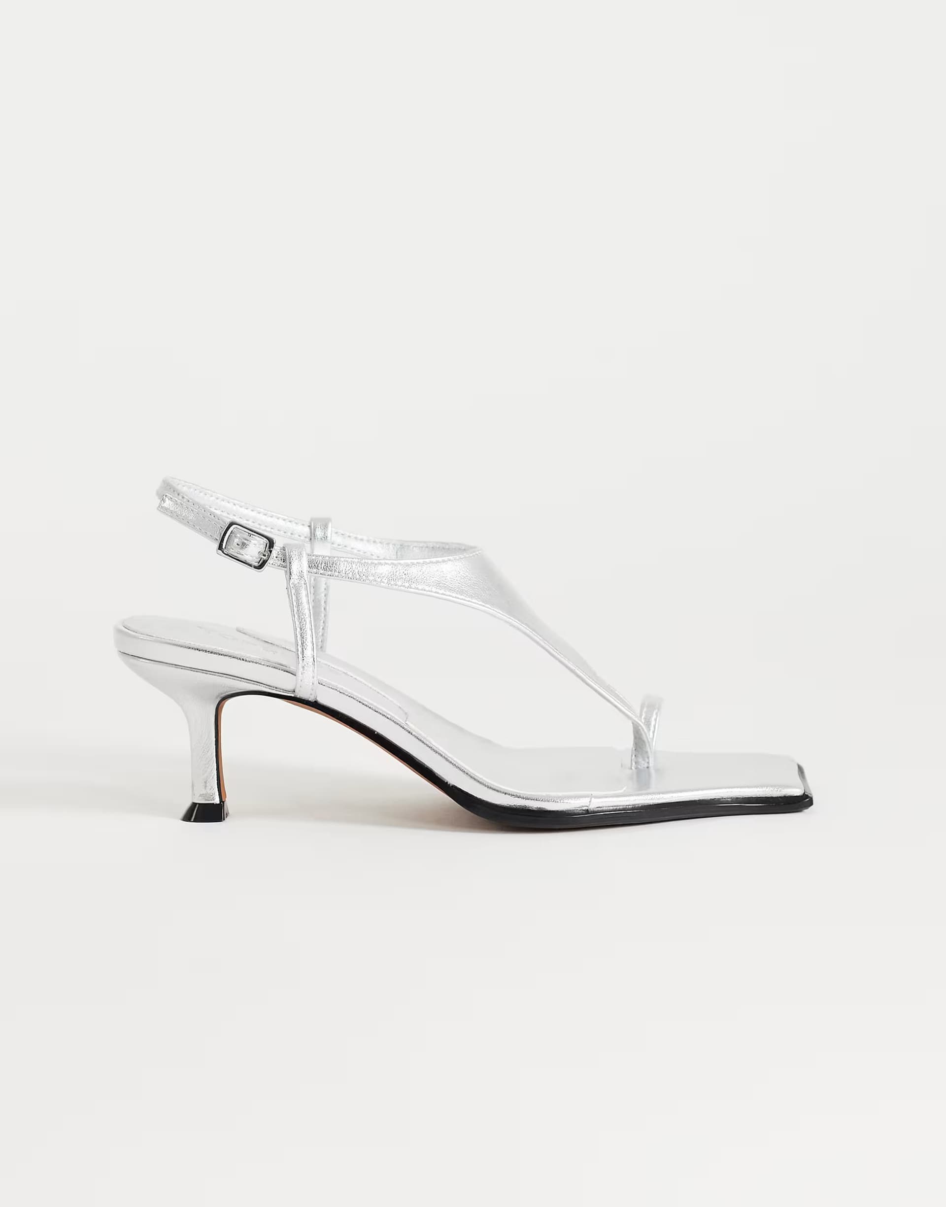 ASOS Topshop Selina tie up mid heeled sandal with toe loop in silver