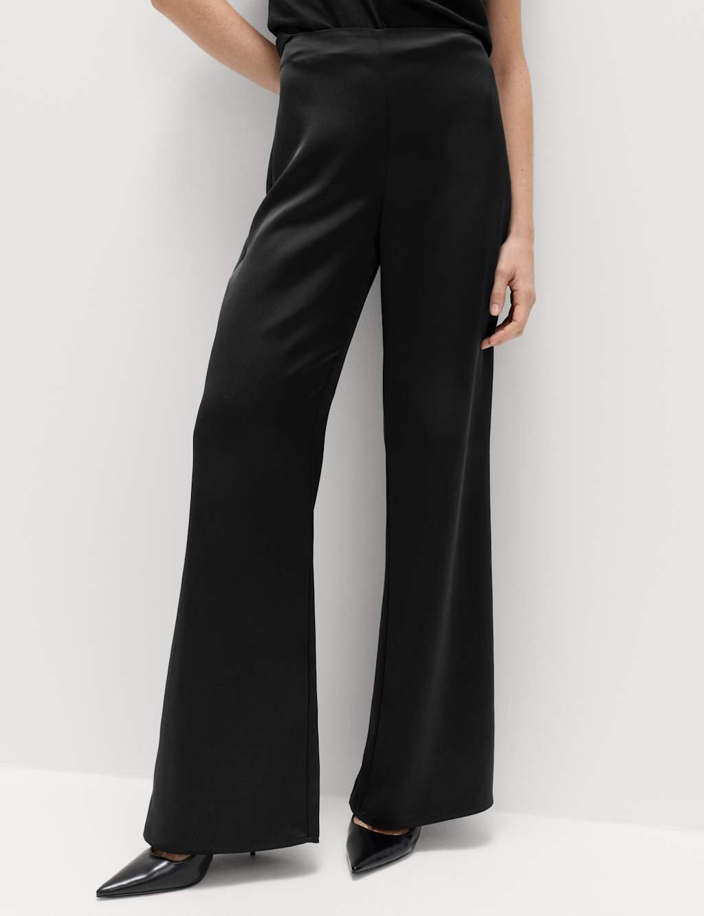 Marks & Spencer M&S Satin Pull On Flared Trousers Black - 2