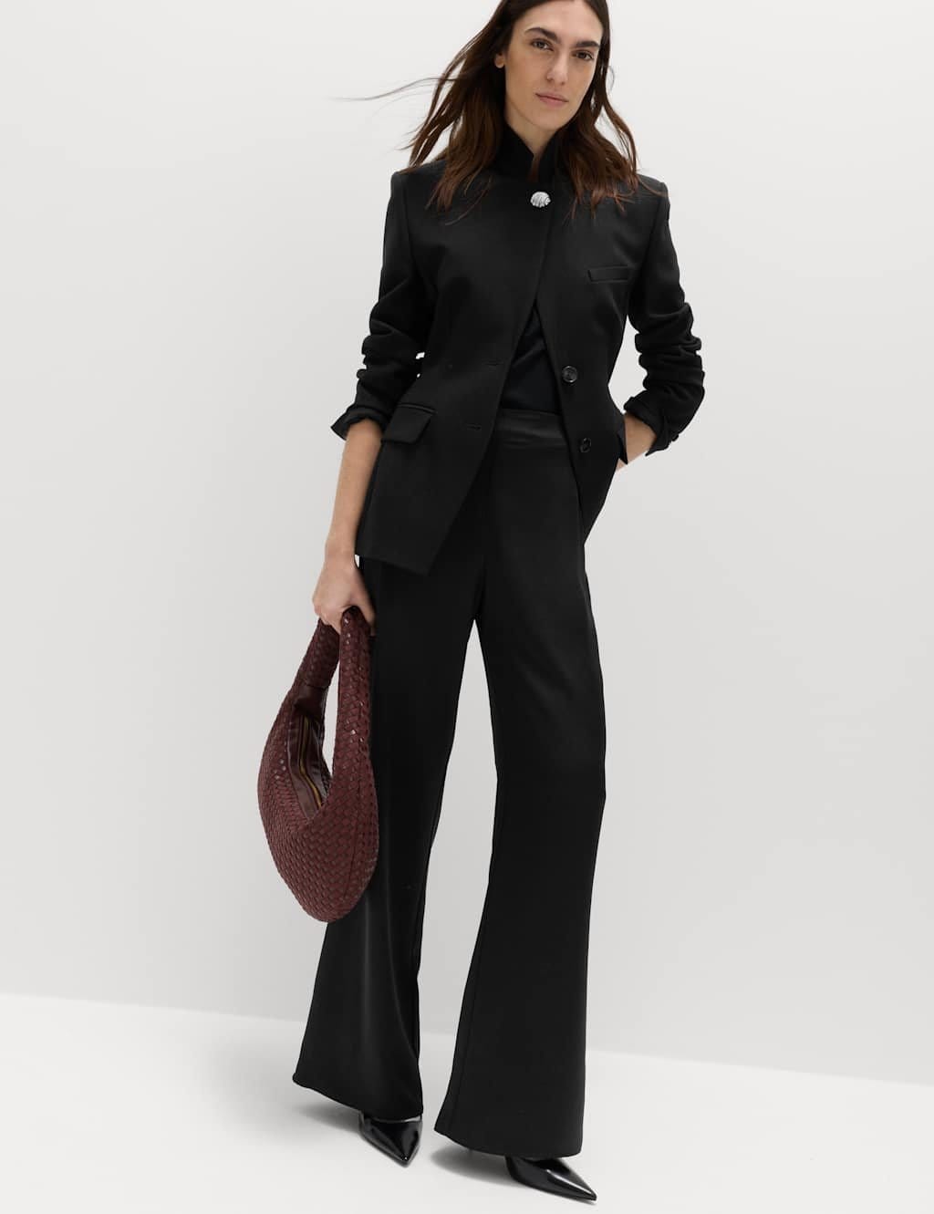 Marks & Spencer M&S Satin Pull On Flared Trousers Black - 4