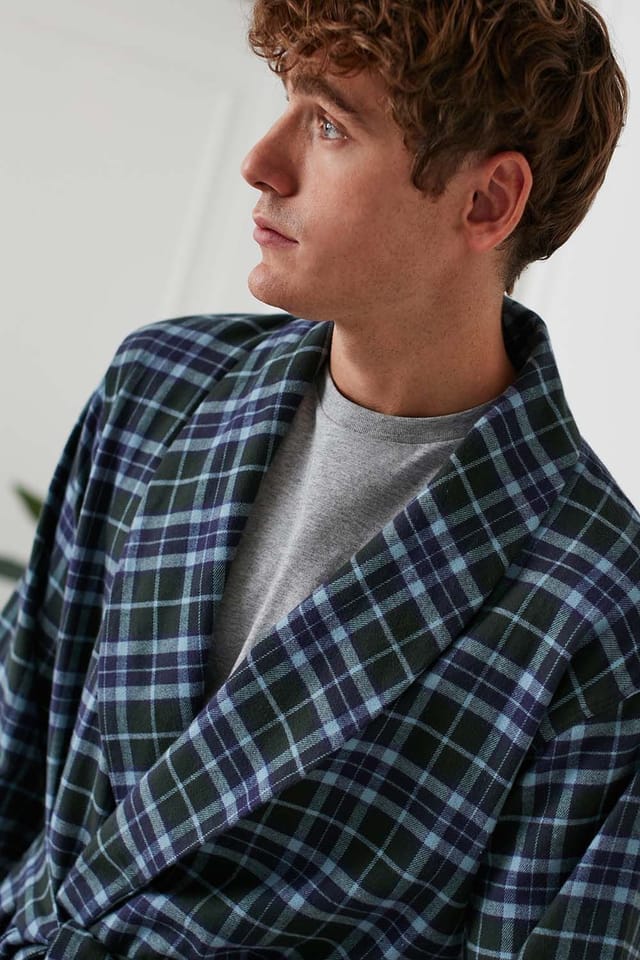 British Boxers British Boxers Men's 'Jura' Tartan Brushed Cotton Dressing Gown in Dark Green - 3
