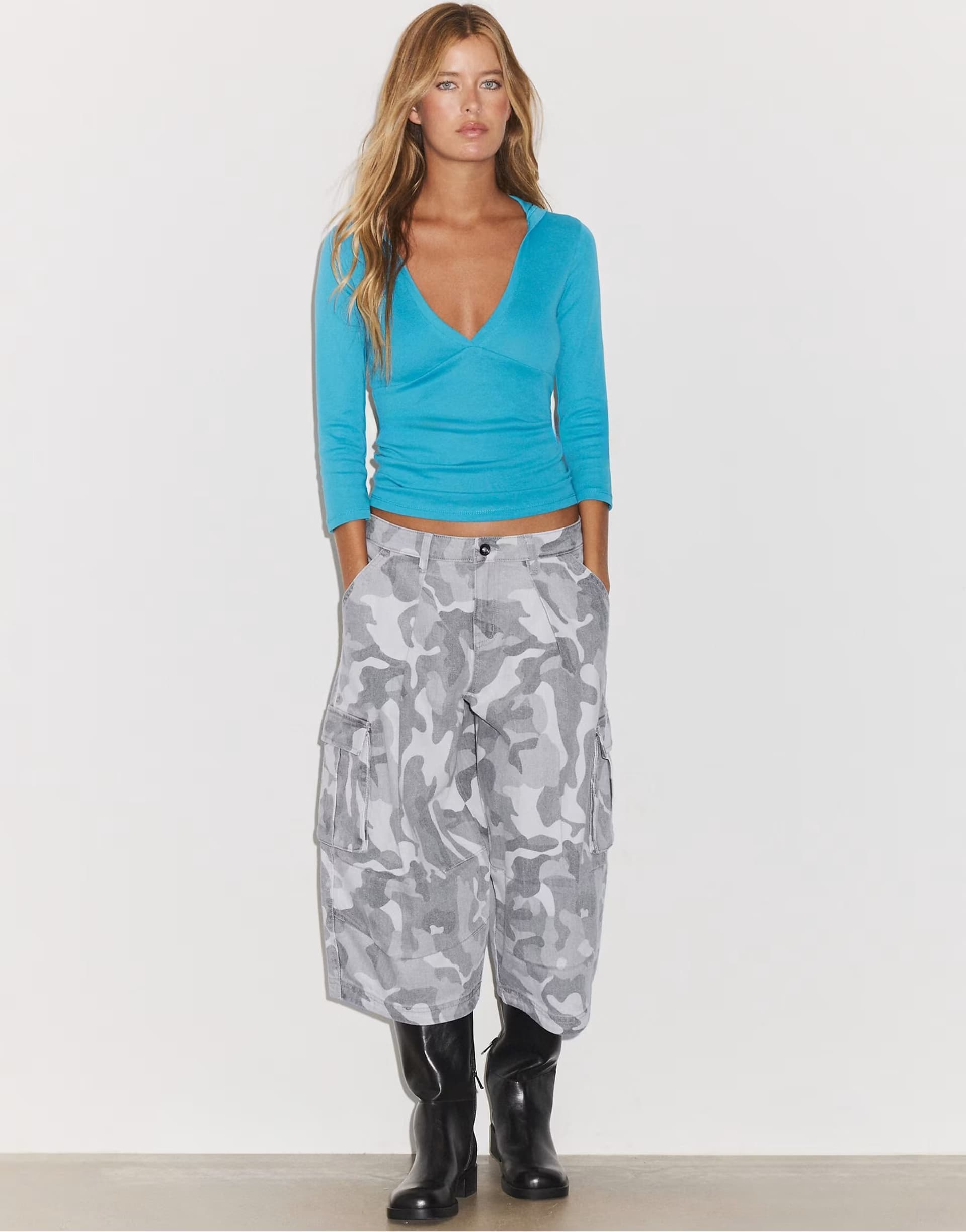 ASOS Stradivarius Printed twill bermuda shorts in grey