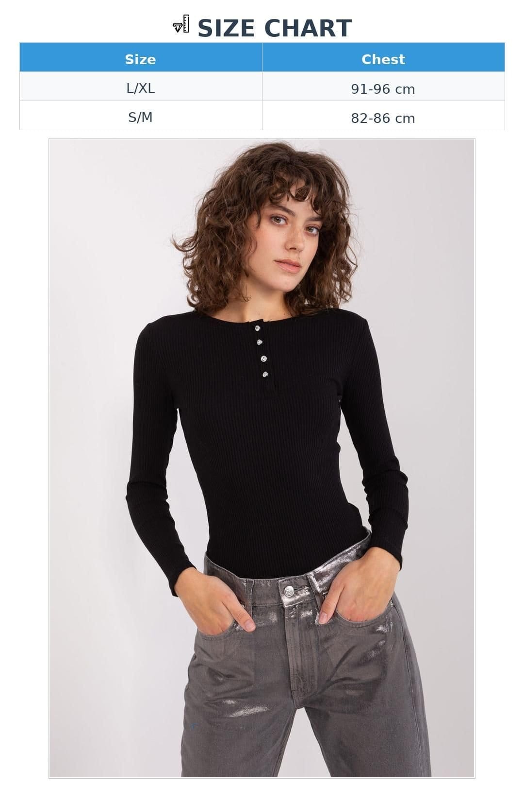 Love Lace Love Lace Women's Striped Cotton Blouse with Zircon Buttons in Black - 4