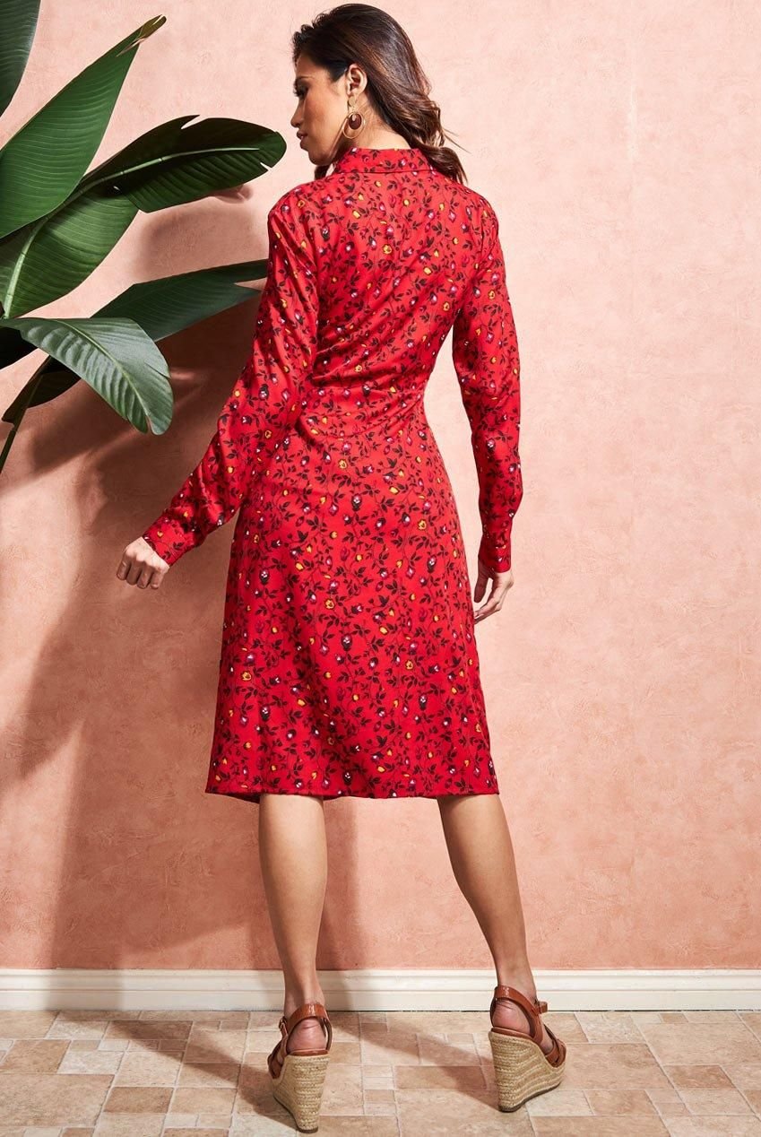 City Goddess City Goddess Women's Floral Print Shirt Dress in Red - 2