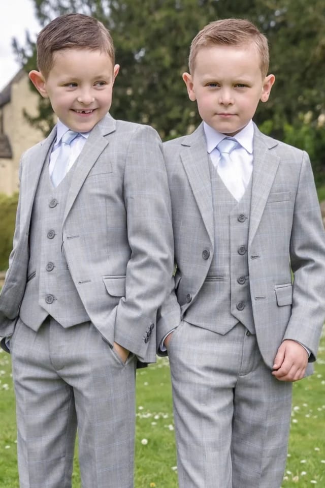 Vivaki Vivaki Men's 5 Piece Grey with Blue Check Suit - 2