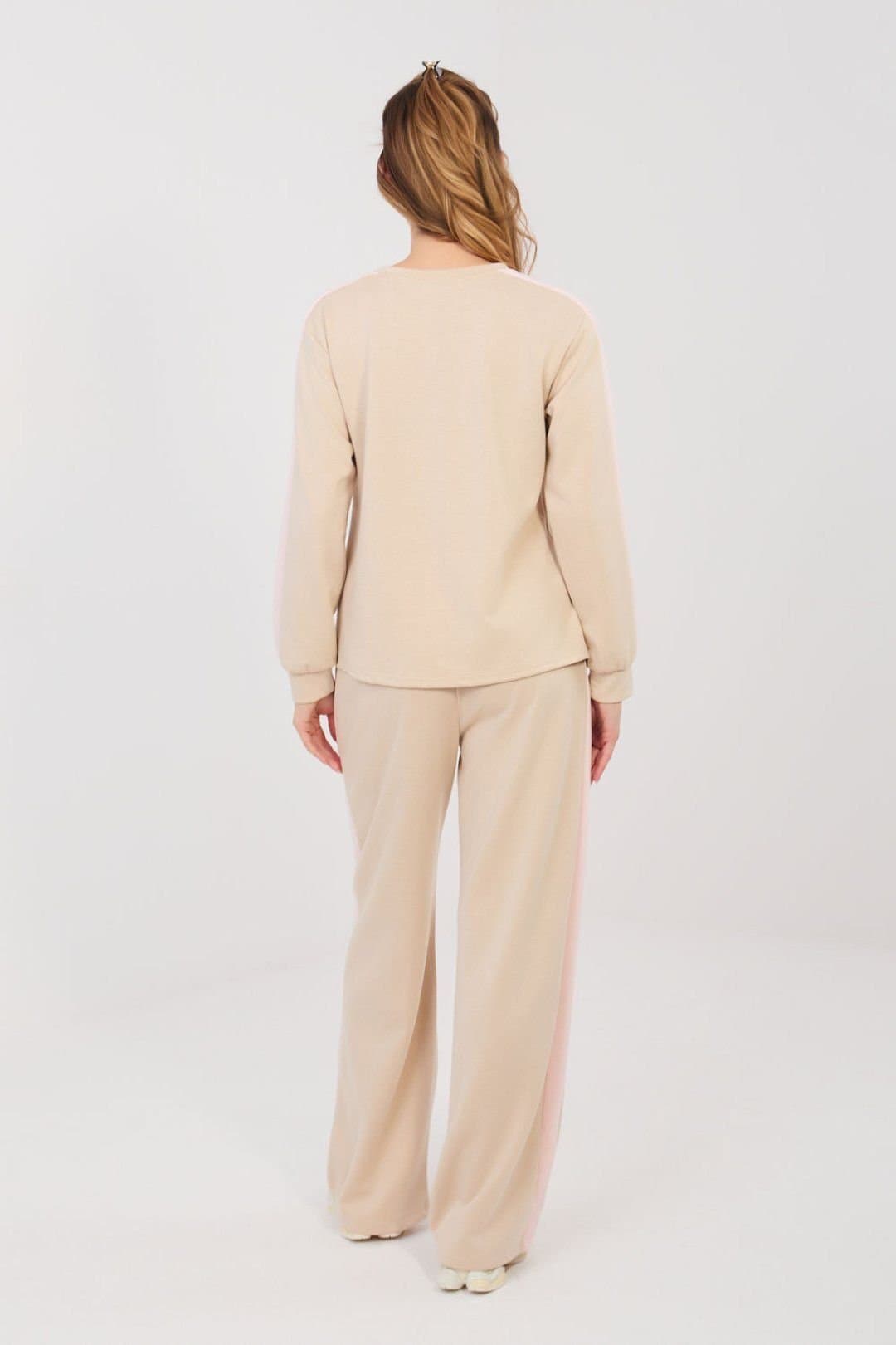 Love Lace Love Lace Women's Buttery Soft Stripe Heart Hoodie Pants Set in Beige