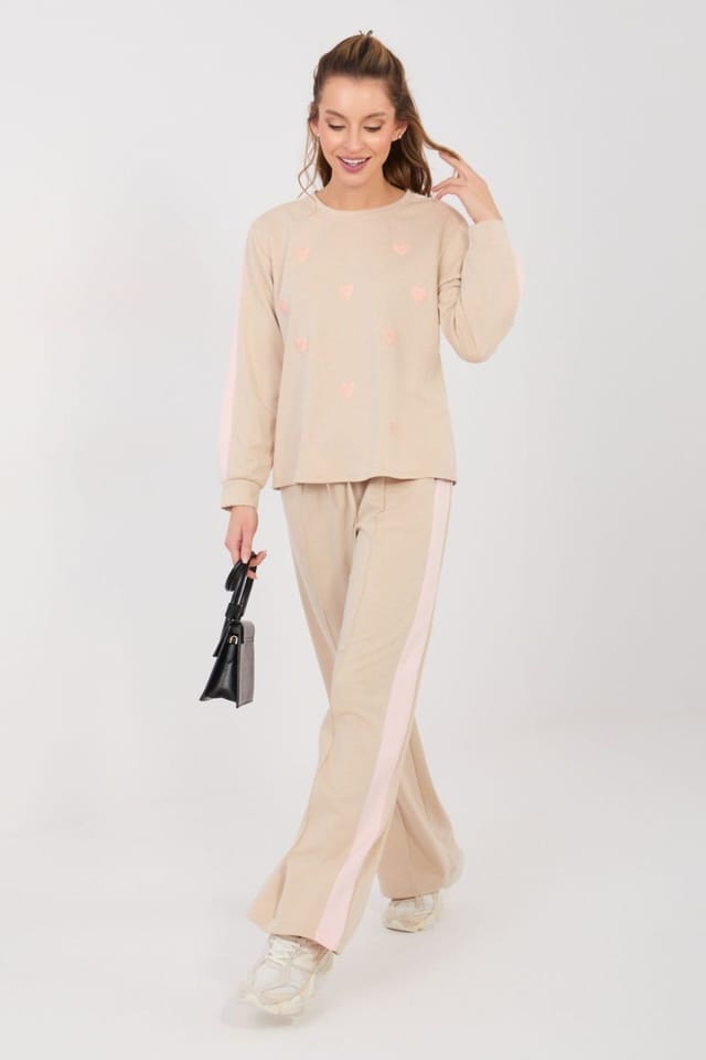 Love Lace Love Lace Women's Buttery Soft Stripe Heart Hoodie Pants Set in Beige - 2