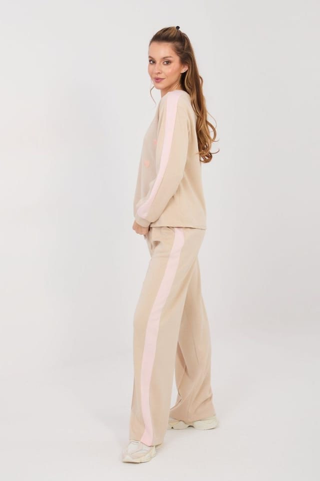 Love Lace Love Lace Women's Buttery Soft Stripe Heart Hoodie Pants Set in Beige - 3