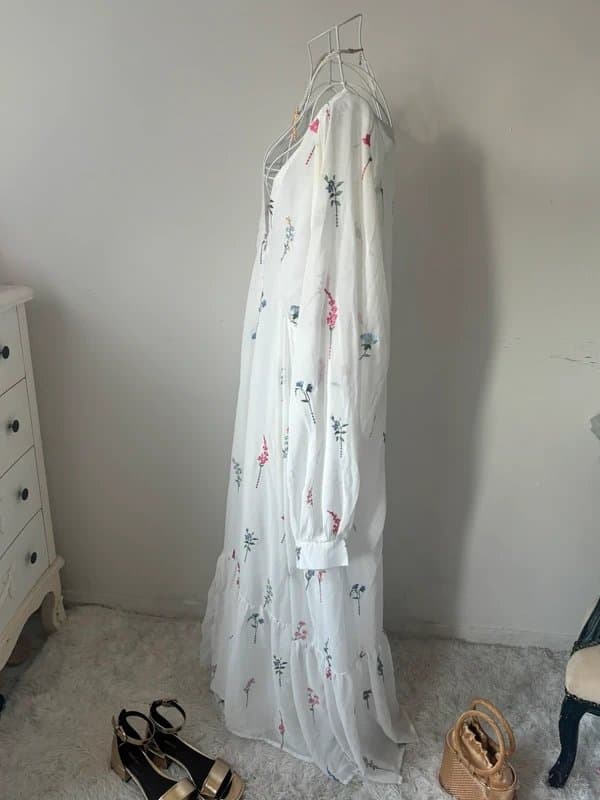 ASOS Asos design Curve White Floral Embroidered Boho Maxi Dress UK 30 Cottagecore