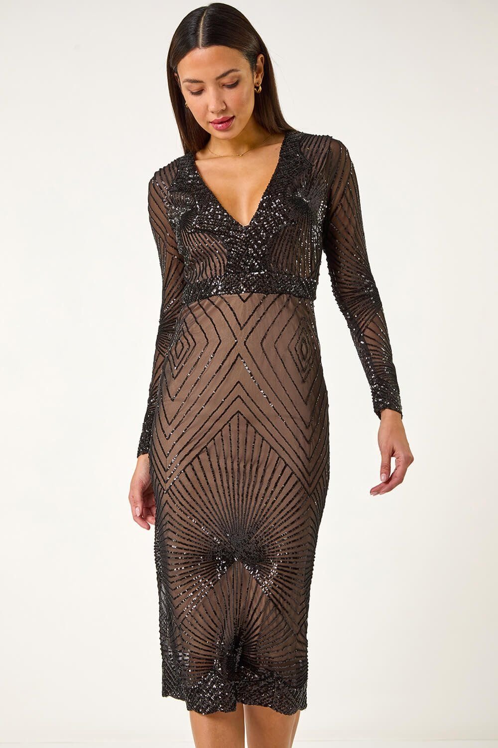 Ariella Ariella Women's Sequin Starburst Embellished Midi Dress in Black - 2