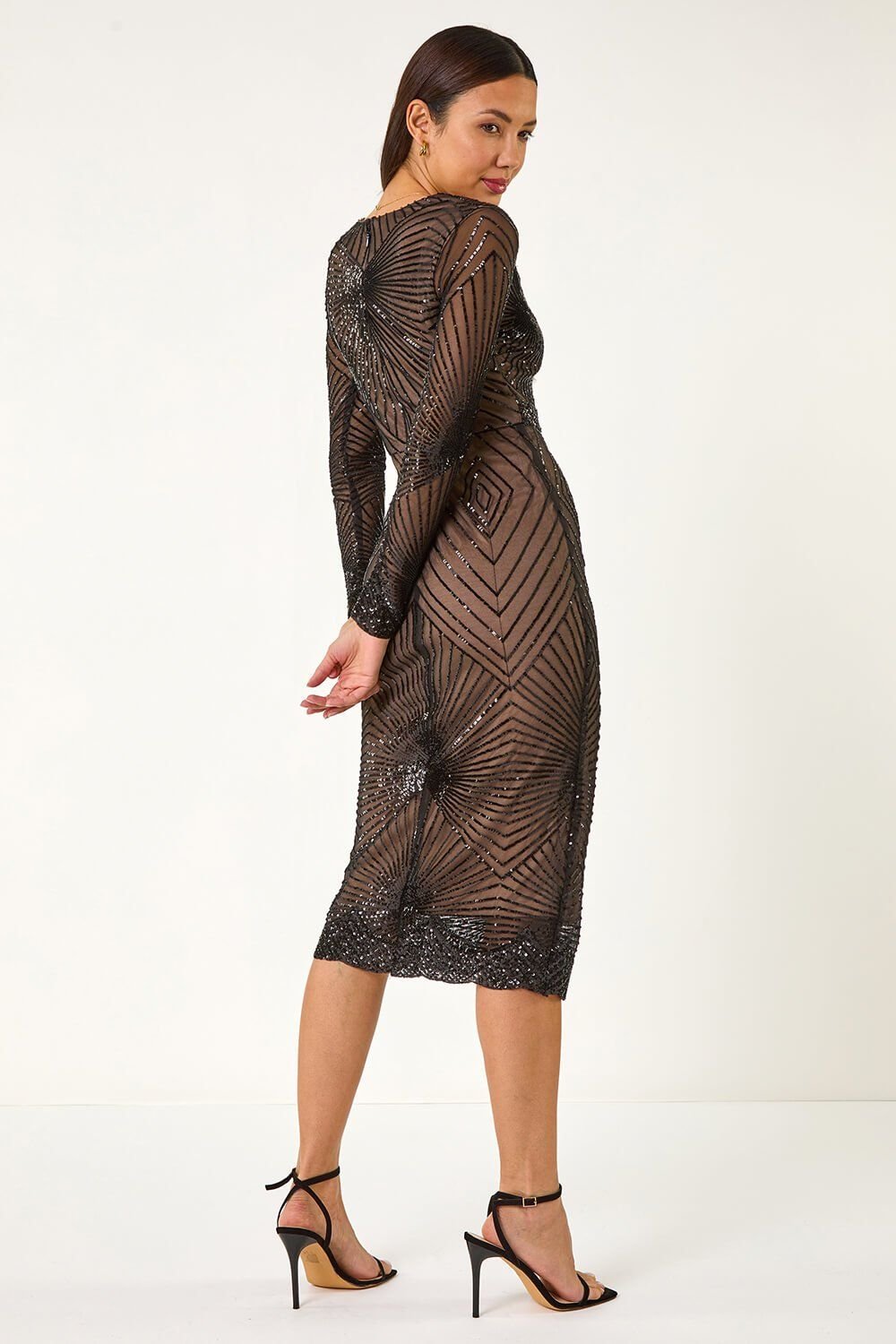 Ariella Ariella Women's Sequin Starburst Embellished Midi Dress in Black - 3