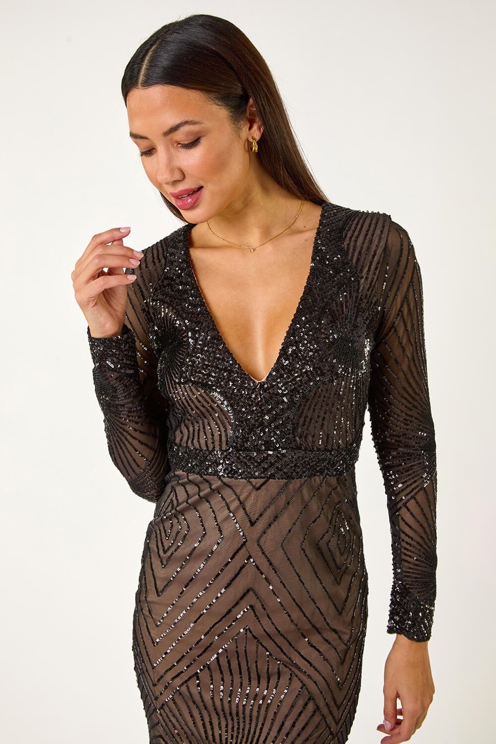 Ariella Ariella Women's Sequin Starburst Embellished Midi Dress in Black - 4