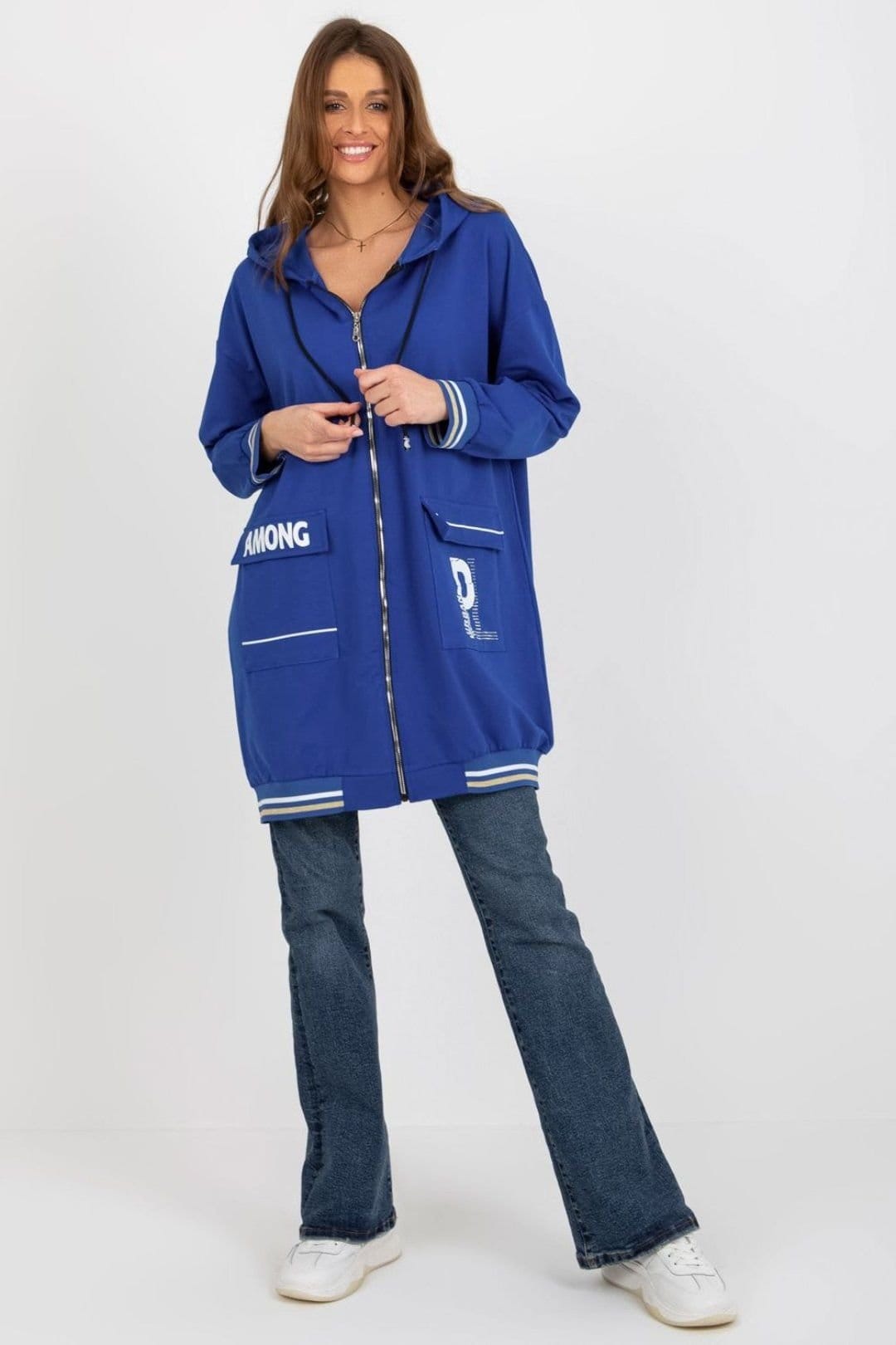 Love Lace Blue Zip Hooded Sweatshirt with Pockets