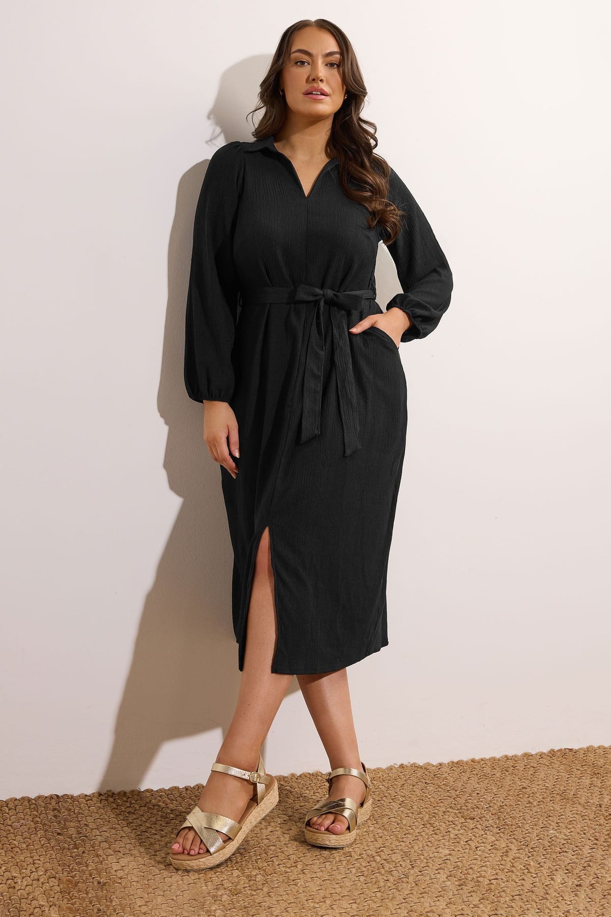 Evans Evans Women's Crepe Shirt Dress in Black - 1
