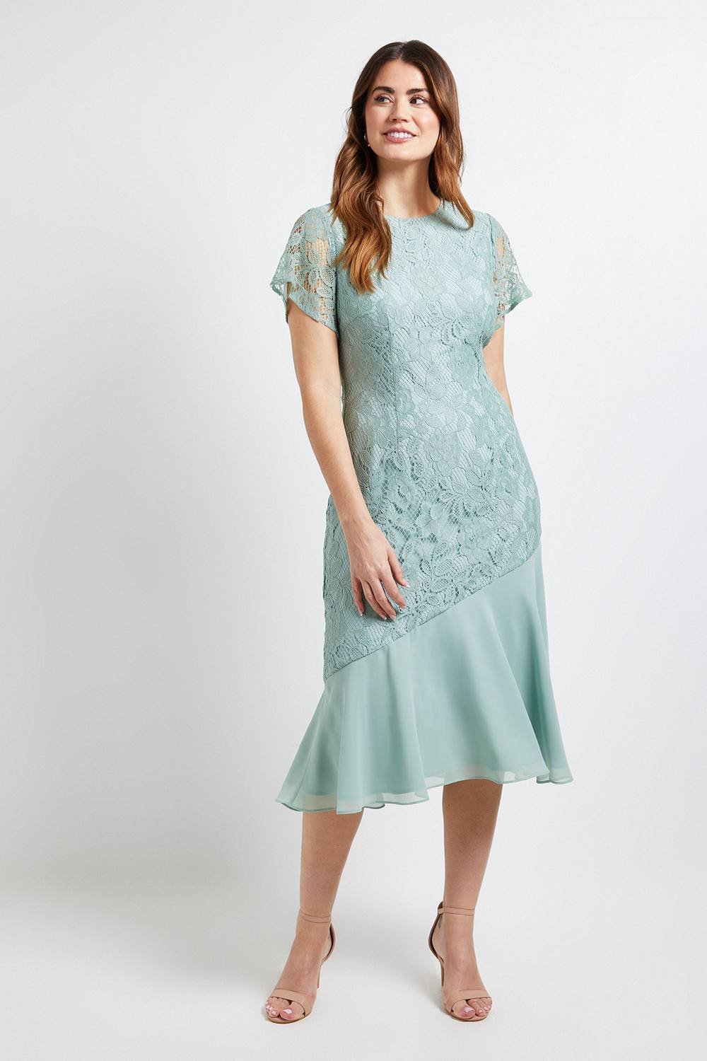 Wallis Wallis Women's Lace Asymmetric Midi Dress in Sage - 2