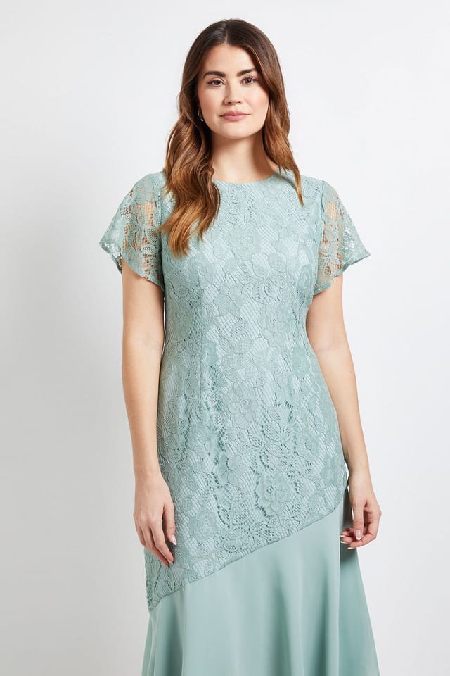 Wallis Wallis Women's Lace Asymmetric Midi Dress in Sage - 2